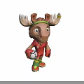 Cartoon Moose Character Wearing Red Soccer Uniform With Number 8 Holding Football And Green Headband