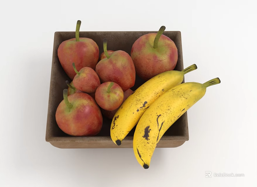 Fresh Ripe Pears and Yellow Bananas in a Brown Square Box 3d model 