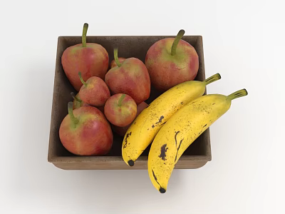 Fresh Ripe Pears and Yellow Bananas in a Brown Square Box 3d model