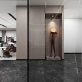 Modern Reception Desk With Company Logo And White Marble Counter On Wooden Textured Wall