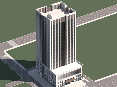 Modern Tall Office Building With Contemporary Facade Large Glass Windows And Surrounding Roads 3d model