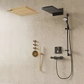 Modern Shower System With Rainfall Head Handheld Sprayer And Black Gold Controls