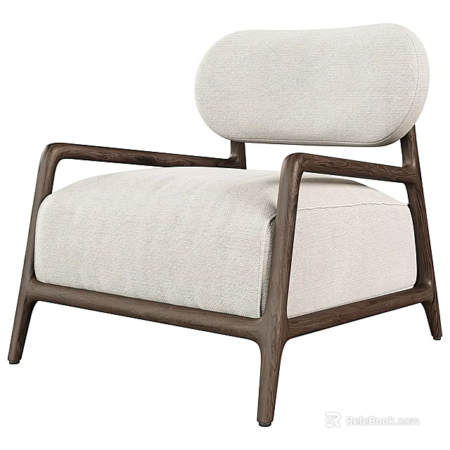 Modern Single Sofa With Light Beige Fabric Upholstery And Solid Wooden Frame Design 3d model 