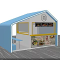 Blue And White Food Kiosk With Open Window Menu Display And Counter