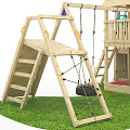 Wooden Playground Set With Swing Slide Climbing Wall And Playhouse Structure