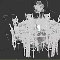 Elegant Dining Table Set With White Tablecloth Chairs Red Ribbons Tableware Flower Bouquet Balloon Decor