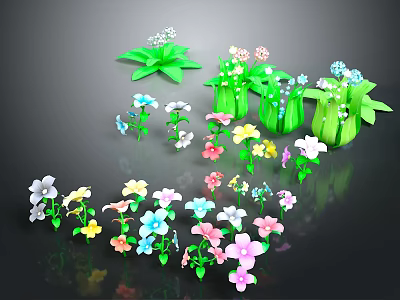 Colorful Decorative Plants With Various Flowers And Green Leaves In Different Pots 3d model