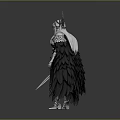 Mythical Woman in Elaborate Armor With Crown Feathered Cape And Long Sword