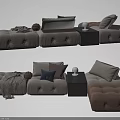 Modern Comfortable Sectional Sofa With Tufted Design Pillows Throw Blanket And Side Table 3d model