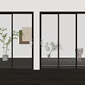 Minimalist Interior Featuring Black Framed Glass Sliding Doors Indoor Plants And Stuffed Toy