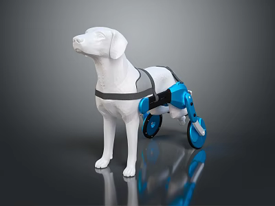 Dog Mobility Assistive Device With Blue Wheelchair Frame And Supportive Harness 3d model
