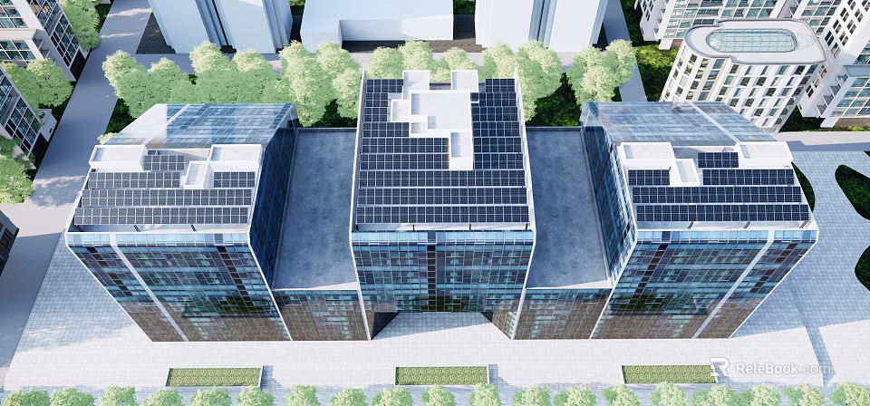 Green Surrounded High Rise Buildings With Solar Panels And Daily Electrical Appliances 3d model 