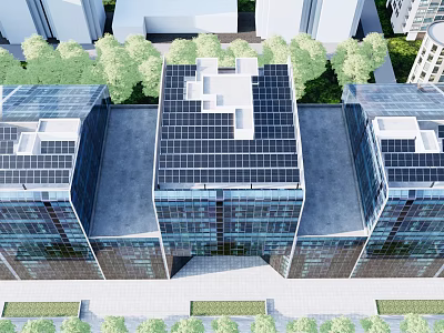 Green Surrounded High Rise Buildings With Solar Panels And Daily Electrical Appliances 3d model