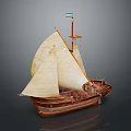 Vintage Wooden Sailboat Model With White Sails And Flag On Mast