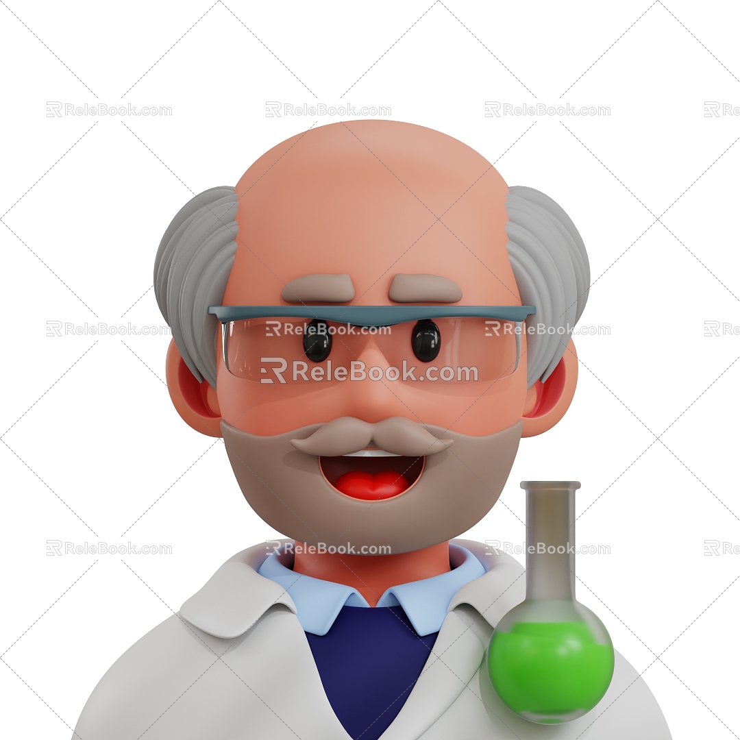 Modern scientist Cartoon scientist Chemist researcher Old man 3d model