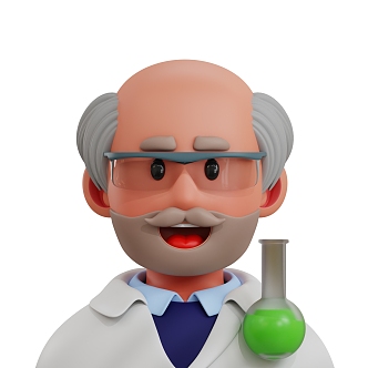 Modern scientist Cartoon scientist Chemist researcher Old man 3d model