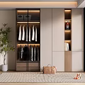 Modern Wardrobe Interior With Glass Doors Hanging Clothes Open Shelves Handbag And Shoes