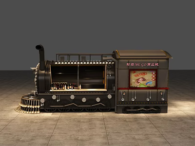 Vintage Train Shaped Display Cabinet With Advertising Panel For Snack Sales 3d model