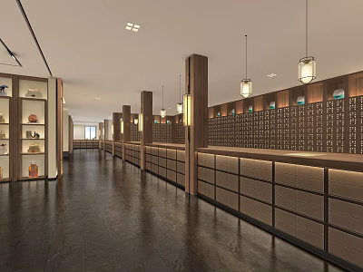 Traditional Library Interior With Ancient Bookshelves Long Tables And Hanging Lamps 3d model