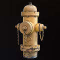 Old Yellow Fire Hydrant With Metal Chains On Black Background Fire Equipment 3d model