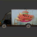 Old Food Truck With Rusty Roof And Colorful Graffiti FOOD Illustration