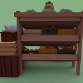 Cute Cats Around Colorful Vegetable Fruit Market Stall With Wooden Shelves Crates And Chalkboard