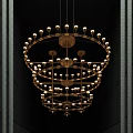 Golden Multi Tiered Modern Chandelier Hanging In Luxurious Dark Wall Interior