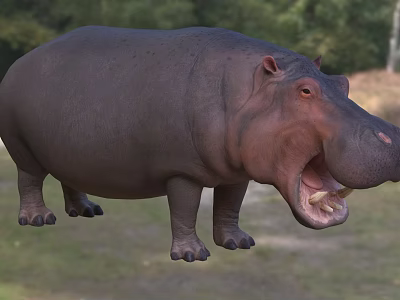 Hippopotamus Aquatic Animal With Open Mouth Showing Large Teeth In Water Habitat 3d model