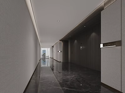 Modern Elevator Hallway Interior Design With Gray Walls And Polished Marble Floor 3d model