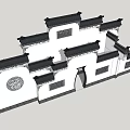 Traditional Chinese Scenic Wall Featuring Black Roofs White Walls Circular Carvings and Vase Gateway