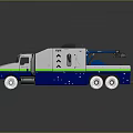 Heavy Duty Truck With White Blue Green Stripe Cab Multiple Wheels And Platform
