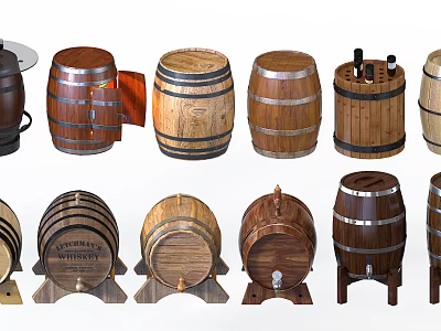 Wooden Barrels For Household Use With Various Designs And Decorative Styles 3d model