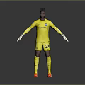 Man Standing in Yellow Goalkeeper Uniform With Spartech Number 24 White Gloves and Orange Cleats