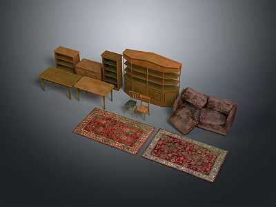 Diverse Home Furniture Collection Including Bookshelves Tables Chair Sofa And Rugs 3d model