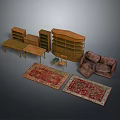Diverse Home Furniture Collection Including Bookshelves Tables Chair Sofa And Rugs