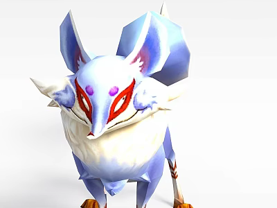 Technology Exhibition Hall Showcasing 3D Mythical Creature Model With Blue White Fur And Red Eyes 3d model
