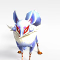 Technology Exhibition Hall Showcasing 3D Mythical Creature Model With Blue White Fur And Red Eyes