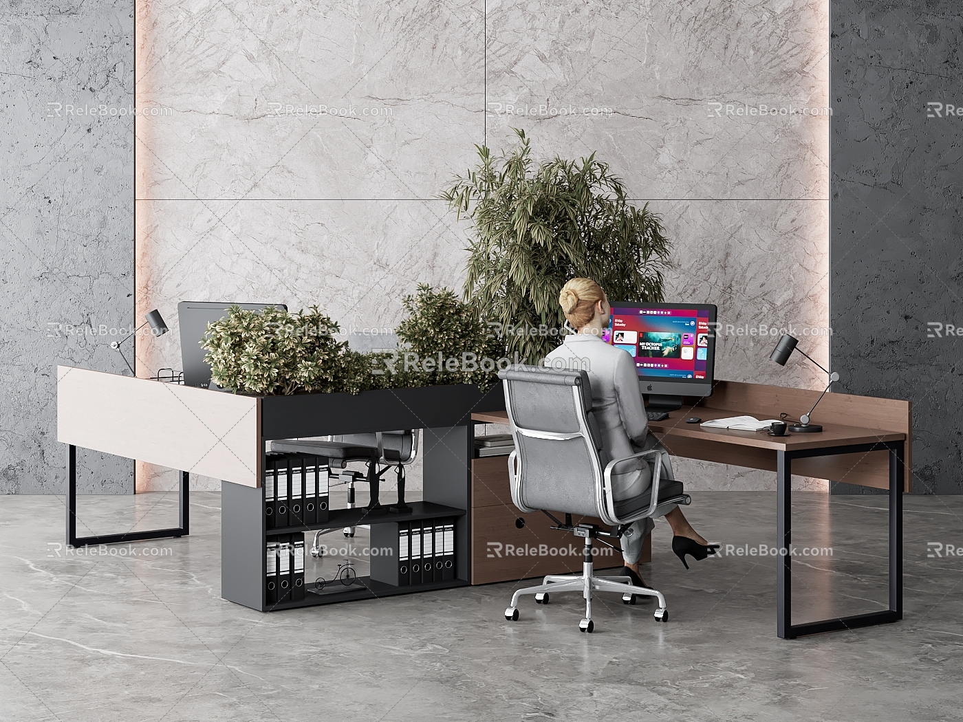 Office Office Desk and Chair Combination Office Female Character Office Chair model