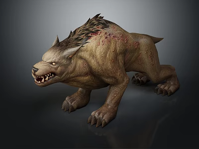 Ferocious Wolf Like Mythical Beast With Spiked Back Rough Skin And Bloodstains 3d model