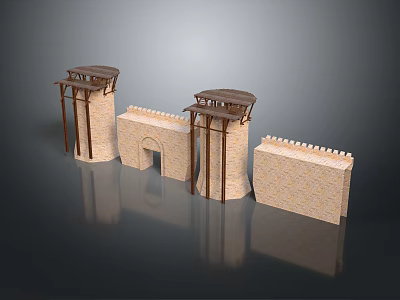 Ancient Defensive Fortress Architecture With Stone Brick Walls Towers Archway And Battlements 3d model
