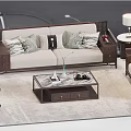 Stylish Sofa And Coffee Table Set With Decorative Pillows Vase Side Table And Table Lamp 3d model