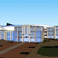 Modern Commercial Street With Circular Architectural Designs Glass Facades And Open Plaza Areas