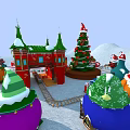 Festive Christmas Scene With Decorated Tree Castle Snowman And Candy Decorations