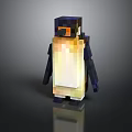 Standing Pixelated Penguin with Black Body Yellow White Belly Orange Beak on Dark Reflective Background