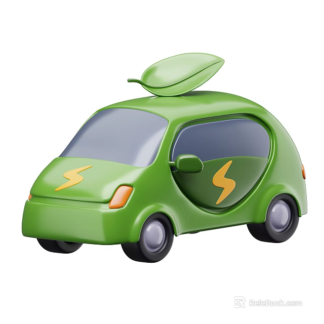 Green Compact Car With Leaf Roof Design And Yellow Lightning Symbol 3d model 