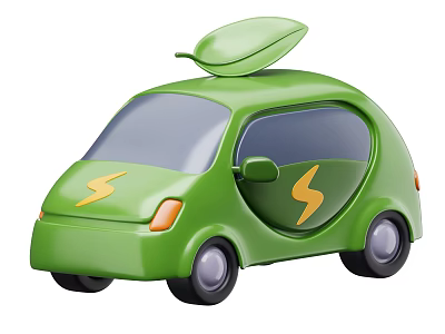 Green Compact Car With Leaf Roof Design And Yellow Lightning Symbol 3d model