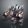 3D Model Mechanical Robot Character Featuring Metallic Creature Structure Orange Silver Parts And Large Arms