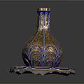 Intricate Sculpture Carving With Gold Blue Patterns And Lotus Base Vase