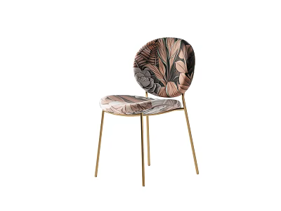 Stylish Floral Pattern Accent Chair With Golden Metal Legs And Comfortable Seat Backrest 3d model
