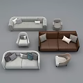 Modern Sofa Set Combination with Light Gray Brown Single Chairs and Decorative Pillows 3d model